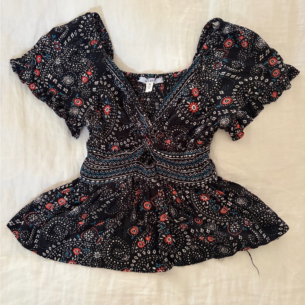 Miami Black and Red Floral Blouse
